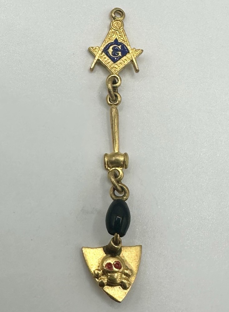 Antique Masonic Blue Lodge Tool Charm Fob W/ Hammer & Trowel 1 1/2”