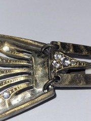 Vintage Art Deco Style Bronze Tone Clear Rhinestone Dangle Drop Clip-On Earrings
