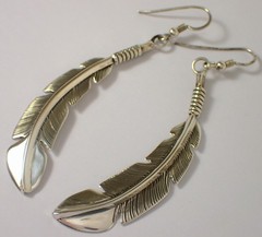ESTATE Vtg Navajo Feather 12.2g Sterling Silver Feather 3 1/8″ Dangle Earrings