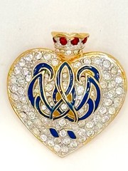 Vintage Rhinestone Enamel Heart With Crown Brooch