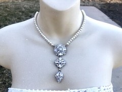 Vtg Opaline Glass Crystal Triple Drop Lariat Y Necklace