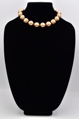 Vintage Chunky Gold Pearl Choker Necklace Large Beaded Statement Collar 80s BinI
