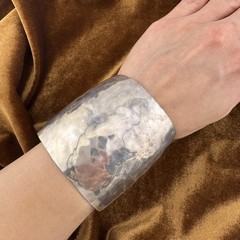 Vintage Signed Suzanne St. Claire Sterling Silver Hammered Cuff Bracelet