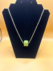 Vintage Modernist MCM Gold Tone Mesh Chain Lime Green Enamel Cube Necklace 32”