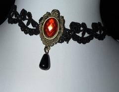 Victorian Style Gothic Lace Red Gem Choker Necklace 14-15″ Steampunk – Vampire