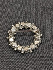 Vtg Signed Weiss Blue Green Aurora Borealis Rhinestone Wreath Brooch Silver Tone