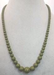 VTG Hand Strung Moss Green Beaded Necklace W/Matching Screwback Earrings 17″