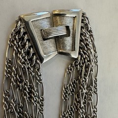 Vintage Trifari Signed Silver Tone Disco Necklace, 7 Strands 15.5 inches