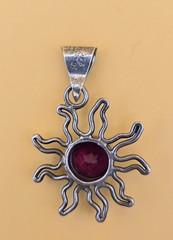 Vintage Sterling Silver 925 Mexico Sun Red Garnet Pendant 1″