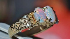 14k yellow gold ring 1.25ct Australian fiery opal size 5.75 antique 3.8gr N3005D