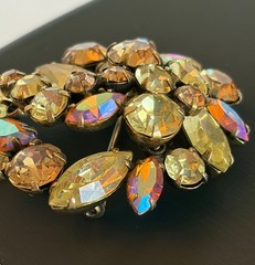Signed Regency Rhinestone Brooch AB Amber Yellow Champagne Spray Pin