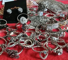 Estate Collection Silver Tone Jewelry Lot Rings Earrings mixed lot #10a (60 pcs)