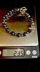vintage 925 sterling silver And Black Cold Stone Bracelet Cross Charm bracelet