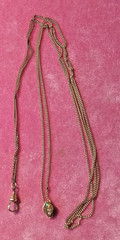 Antique Victorian 48″ Ladies Watch Chain W/ Jeweled opal seed pearl Slide