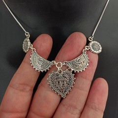 Chai Heart Necklace Filigree Silver Bib Folk Ethnic Judaica Life In Hebrew Gift