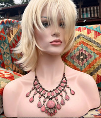 Vintage CALCITE Pink Boho Necklace Tribal Fusion Belly Dance Ethnic Jewelry