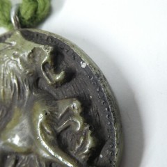 Leo Lion Zodiac Pendant Handmade Clay Vintage Green MCM 1970s 1980s Retro