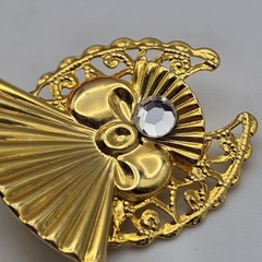 Vintage 1996 AOL Angels Of Love Rhinestone Angel Brooch Gold Tone Filigree 1″