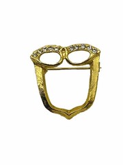 Vintage Eye Glasses Pin Brooch Lanyard Hanger Gold Tone Cat Eye Crystals