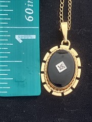 VTG SIGNED VAN DELL GOLD FILLED BLACK ONYX STONE PENDANT 1/20 14K W/ 17” CHAIN