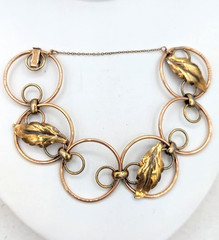 Vintage KREMENTZ Bracelet Leaf Circles Mixed Metal Copper and Gold Tone