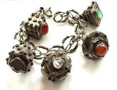 Antique Silver Etruscan Large Charm – Fob Bracelet