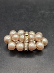 Vintage Art Deco Cream Faux Pearl Rhinestone Accent Fur Dress Clip
