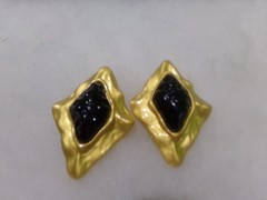 HUGE GEOMETRIC BLACK MOLDED LUCITE PIERCED EARRINGS