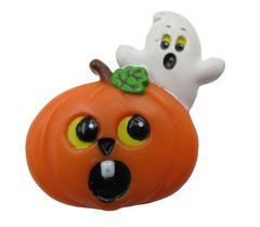 VTG RUSS ORANGE PUMPKIN LEAF JACK O LANTERN & WHITE GHOST BROOCH Pin HALLOWEEN