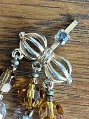 Vintage Crystal Necklace Layered Triple Multi Strand Smoky Gray Gold AB Marvella