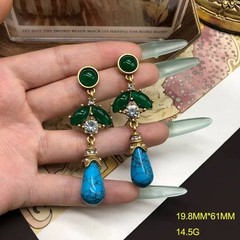 Victorian Turquoise & Emerald Green Statement Necklace Set Vintage Gold Jewelry