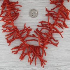 Vintage Coral Statement Necklace 835 Silver Coral Branch Fragment Beads 29″