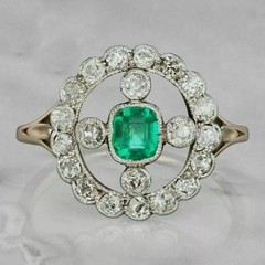 Art Deco Style Lab Created Cushion Emerald & Diamond Engagement 925 Silver Ring