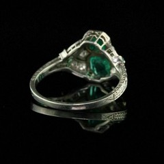 Art Deco Emerald & Lab Created Diamond Two-Stone Wedding White Gold Finish Ring