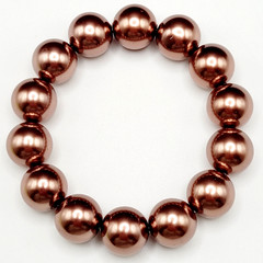 Hematite Chunky Rose Gold Coppery Metallic Hue Round Beaded Stretch Bracelet