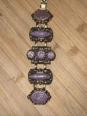 VINTAGE SELRO/SELINI PURPLE CONFETTI PLASTIC PANEL BRACELET- UNSIGNED