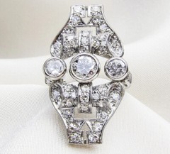 Art Deco Inspired Cocktail Ring 14K Yellow Gold Plated 2.4 Ct Simulated Diamond