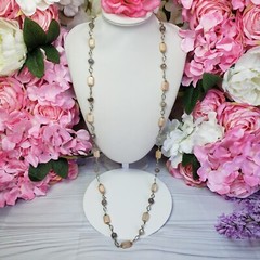 Pink & Smoky Gray Agate Stone Beaded Fashion Necklace