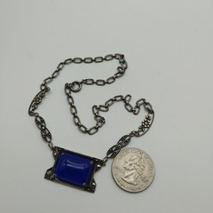 Vintage Sterling Silver 925 Blue Chalcedony Marcasite Necklaces 15.5″