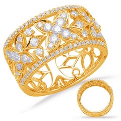 ESTATE WIDE 1.03CT DIAMOND 14KT YELLOW GOLD 3D OPEN FILIGREE FLOWER LOVE RING