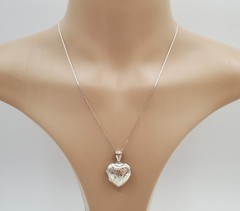VTG 925 Heart Locket Necklace 18in Sterling Silver 6g Floral Etch Polished READ