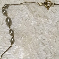 Vintage Monet Long Faux Pearl Station Bead Necklace Toggle Clasp Signed Layering