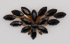 Vintage Jet Black Rhinestone Gold tone Brooch MCM