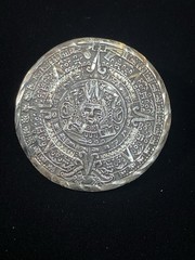 Vintage Mexico Sterling Silver Mayan Aztec Calendar Brooch Pin Pendant