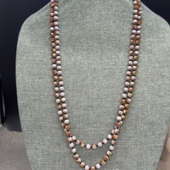 Vintage Necklace Opera Length 60 Inches Faceted Lilac Golden Pink Glass Beads