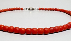 1930s Antique Red Coral Faceted Beads Beaded single Strand Necklace Choker 30gr