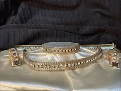 Vintage Rhinestone And Gold Mesh 3 Piece Jewelry Set With Original Box
