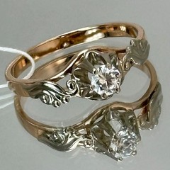 Vintage Original Rose & White Gold Cubic Zirconia Ring 585 14K 2.43 g. 7 1/4 US