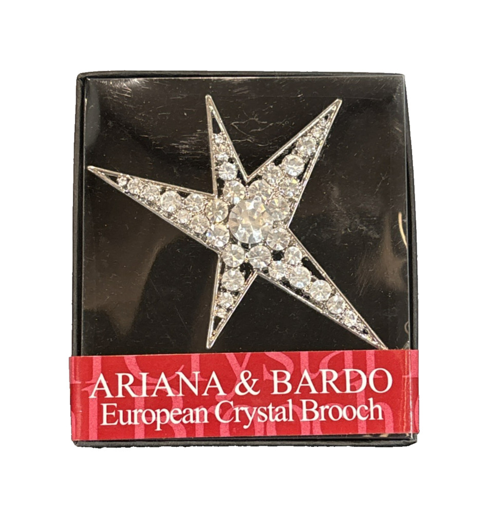 Ariana & Bardo European Crystal Star Brooch Pin Fashion Jewelry 3 1/2″ x 2 1/2″