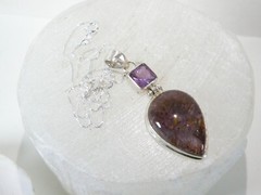Vintage Sterling Silver 925 Large Natural Purple Rutilated Quartz Necklace